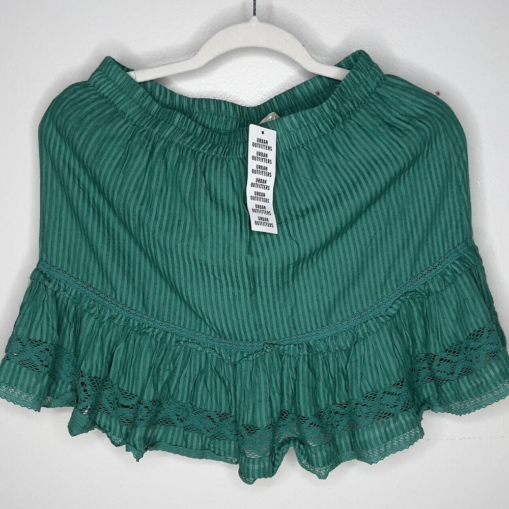 Urban Outfitters Green Striped Lace Cotton Elastic Waist Skirt Size S